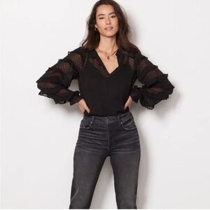 Cleobella Phoebe Black Sheer Ruffle Blouse with a Cami